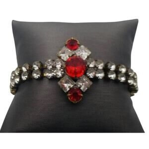 Vintage Czech Ruby Colored Rhinestone Bracelet - Rare Husar D Jewelry